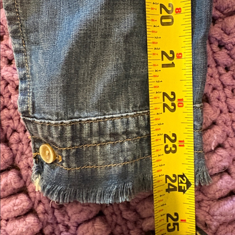 cloth & stone small Denim look collared shirt dress button down frayed pockets - Picture 15 of 15